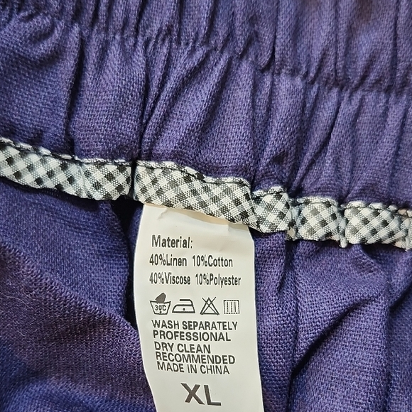 Women's NWOT Navy Blue Wide-Leg Pants Linen Blend, Back Elastic Waist Size XL - Picture 2 of 5